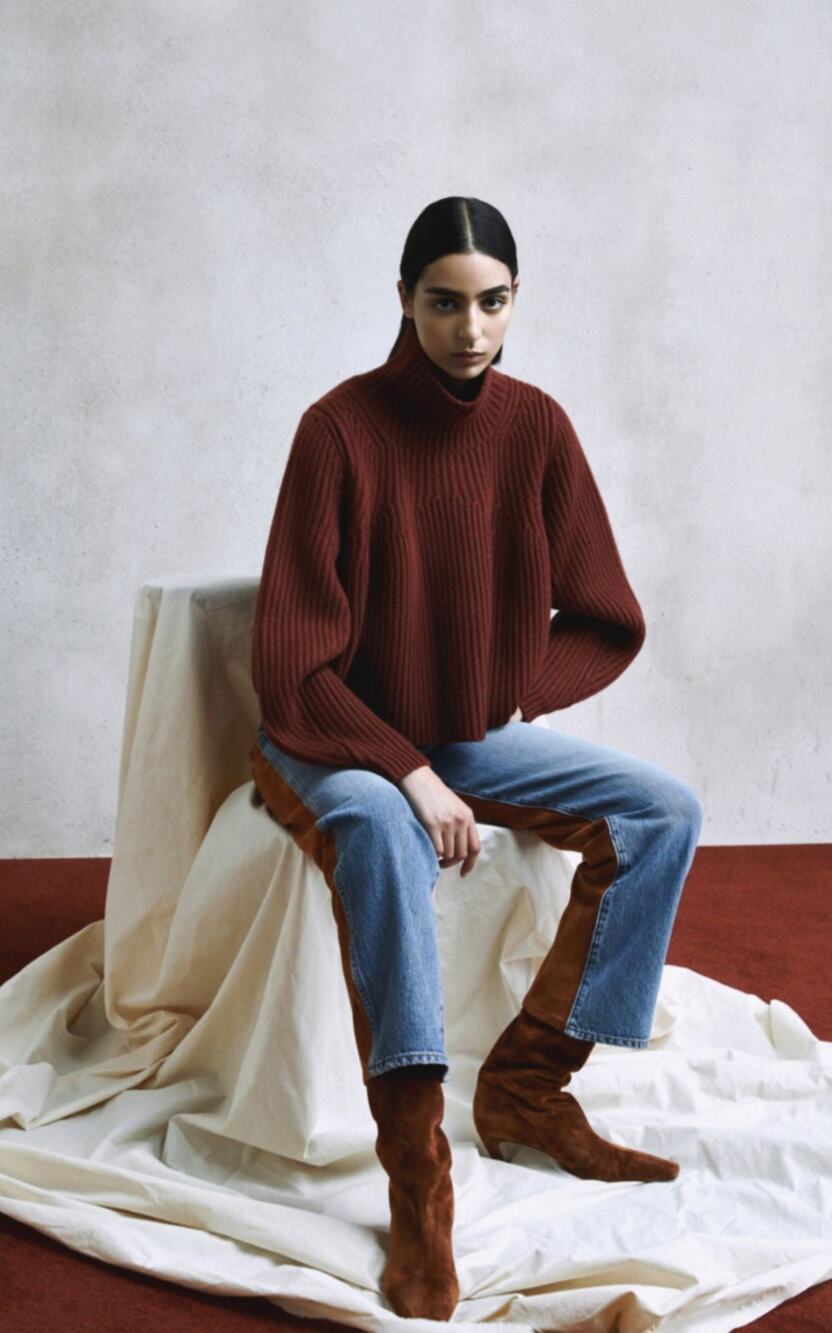 KHAITE Denney Cashmere Turtleneck Sweater - S Brown